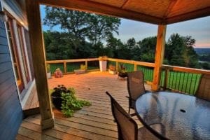 Illuminated Wooden Deck built by Deck Creations at Sunset in Hampton Roads VA