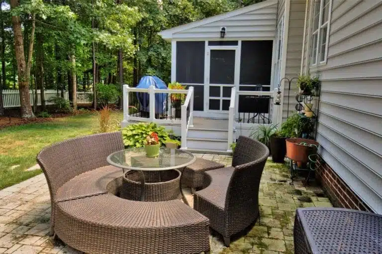 Beautiful Patio, Screened Porch and Side Deck with Outdoor Seating Area in Williamsburg, VA.