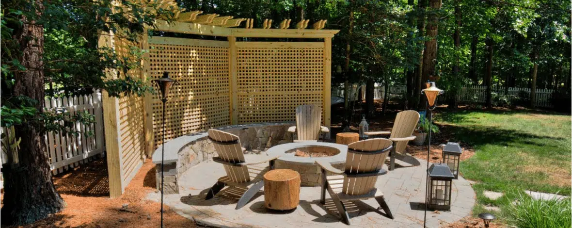 Outdoor Hardscape and Fire Pit designed by Deck Creations in Richmond, VA.