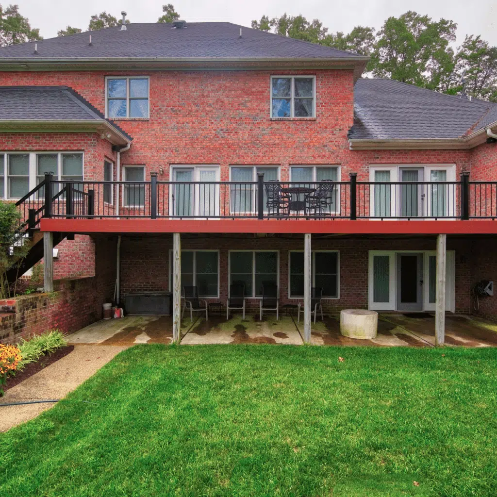 Custom Deck and Patio on the back of a brick house in Richmond, Virginia.