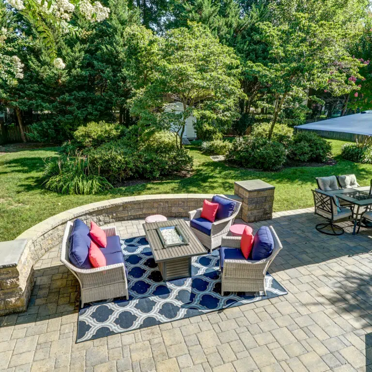 Large Stone Patio and Hardscape Designed by Deck Creations in in Williamsburg, VA