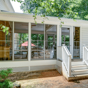 Outdoor view of a sunroom designed by Deck Creations.