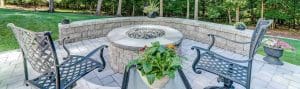 Beautiful Fire Pit and Stone Hardscape Design by Deck Creations in Virginia.