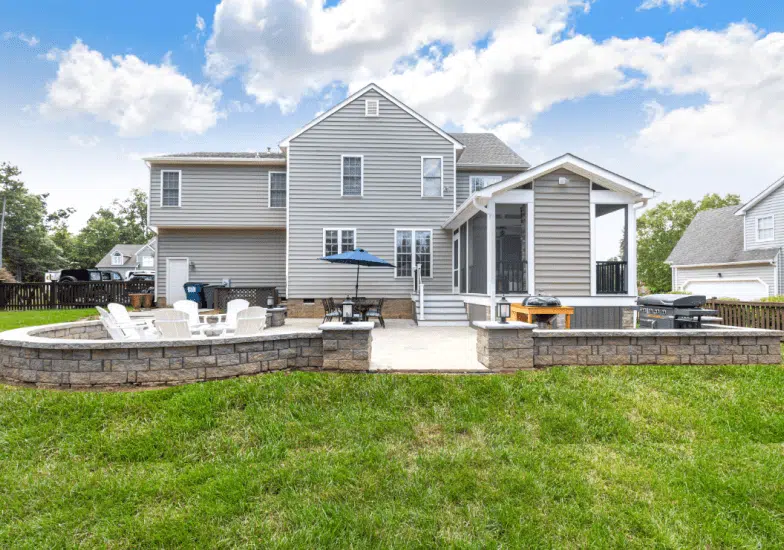 A thoughtfully designed outdoor hardscape and patio space, crafted by Deck Creations.