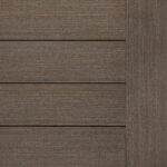 Wooden panel with horizontal slats in a dark brown color, featuring a vertical border on the right side.