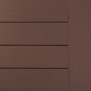 Brown wooden deck panel with horizontal slats and a vertical border on the right.
