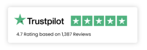 Trustpilot rating graphic showcasing an impressive 4.7 stars out of 5 for our outdoor living products, based on 1,387 reviews.