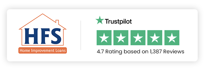 Logo for HFS Home Improvement Loans alongside Trustpilot rating of 4.7 stars based on 1,387 reviews, highlighting our expertise in financing your perfect outdoor living space.