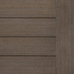 Close-up of a wall featuring horizontal wooden panels in a dark brown shade, reminiscent of the rich tones often seen on a stylish deck.