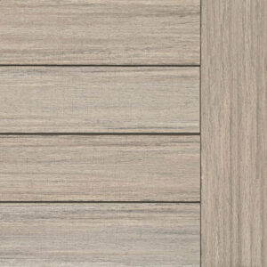 Wooden floor panels with a light gray finish, resembling a chic indoor deck, arranged in a horizontal pattern with a vertical border on the right side.