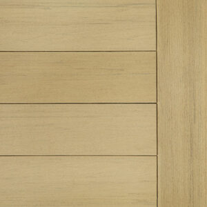 A wooden surface featuring horizontal planks and a vertical border on the right side resembles a light brown deck.