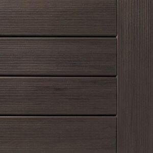Close-up of a dark brown, wood-textured deck panel showcasing vertical grooves with a thicker border on the right side.
