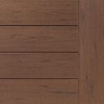 Close-up of brown wood panels arranged horizontally, reminiscent of a beautifully crafted deck.