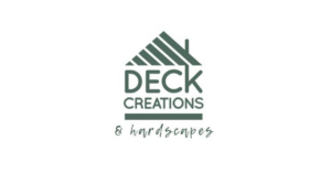 Logo of Deck Creations & Hardscapes featuring a stylized rooftop design above the company name, capturing the essence of outdoor living.